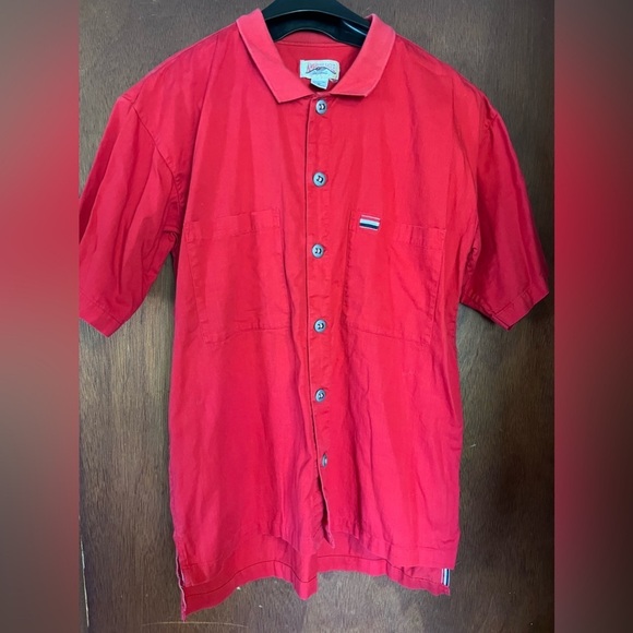 Vintage American Eagle Red Patriotic Flag Button-Up Shirt Size Medium - Picture 1 of 6